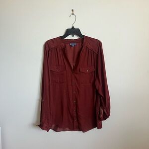 Democracy Dark Rust Colored Button-Up Top